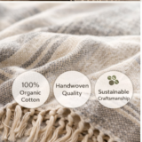 handwoven organic cotton throw blanket – artisan crafted decorative sofa throw