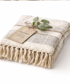 Home handwoven organic cotton throw blanket – artisan crafted decorative sofa throw