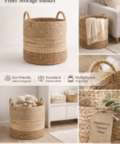 handwoven natural fiber storage basket – eco friendly jute & seagrass organizer